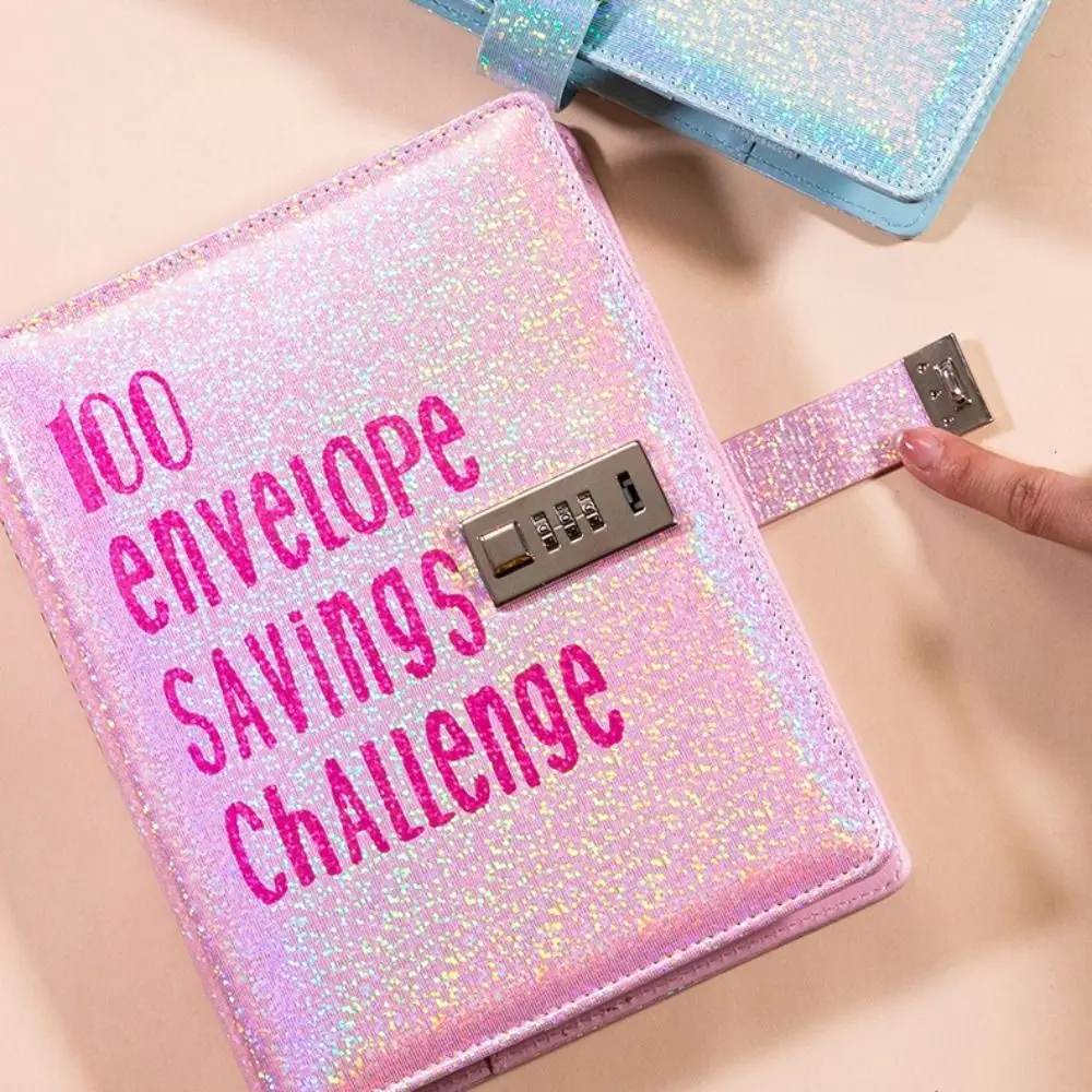 PU Leather 100 Envelope Challenge Binder Laser Cover A5 Saving Money Notebook With Password Lock Savings Book Winter