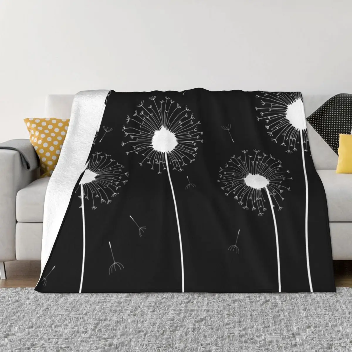 

White Dandelion Pattern Throw Blanket Baby Blanket Soft Bed Blankets Blanket Luxury Bed blanket