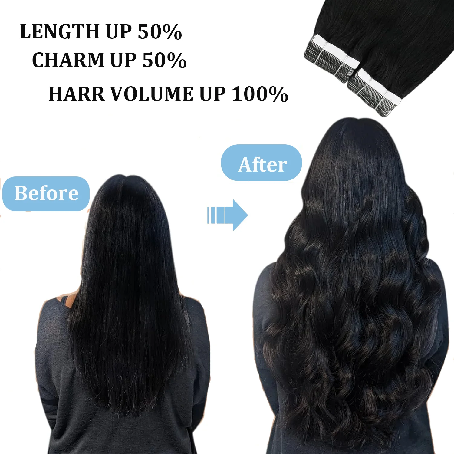 Cinta en extensiones de cabello humano, Cabello 100% brasileño, cabello humano liso para mujeres, 20 piezas