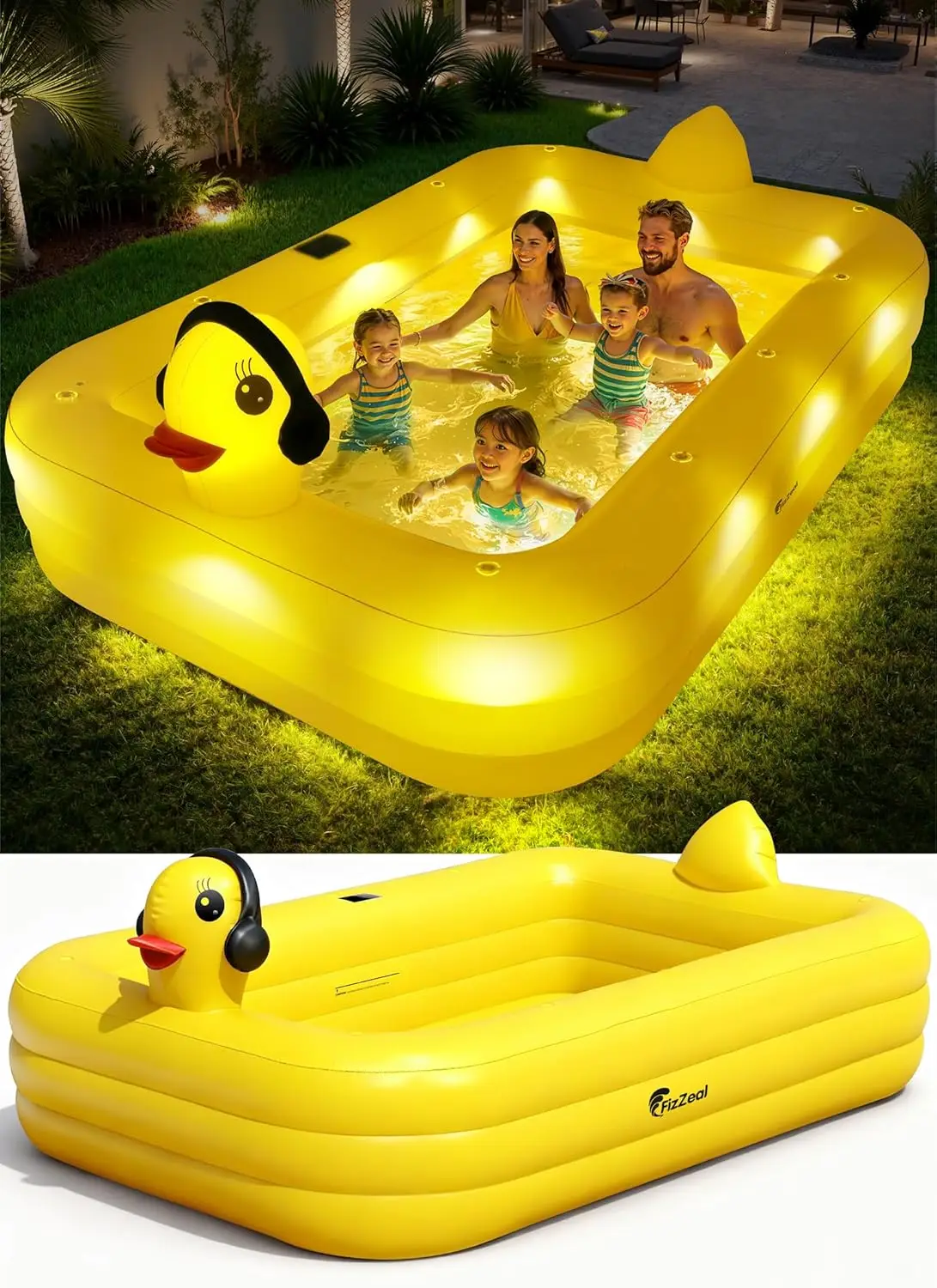 

Inflatable Pool with Lights,Solar Duck Inflatable Swimming Pool for Kid,Blow Up Pool for Adults,Large Inflatable Kiddie Pool,Dur