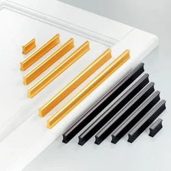 American Long Cabinet Door Handles 32-800mm Brushed Gold Black Aluminum Alloy Cupboard Pulls Drawer Knob Furniture Hardware