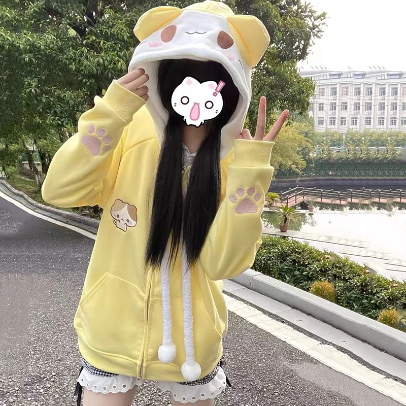 Y2K الحلو التطريز لطيف Harajuku أنيمي القط جاكيتات طويلة الأكمام سترة معطف المرأة ربيع جديد هوديي طالب بلوزات هدية