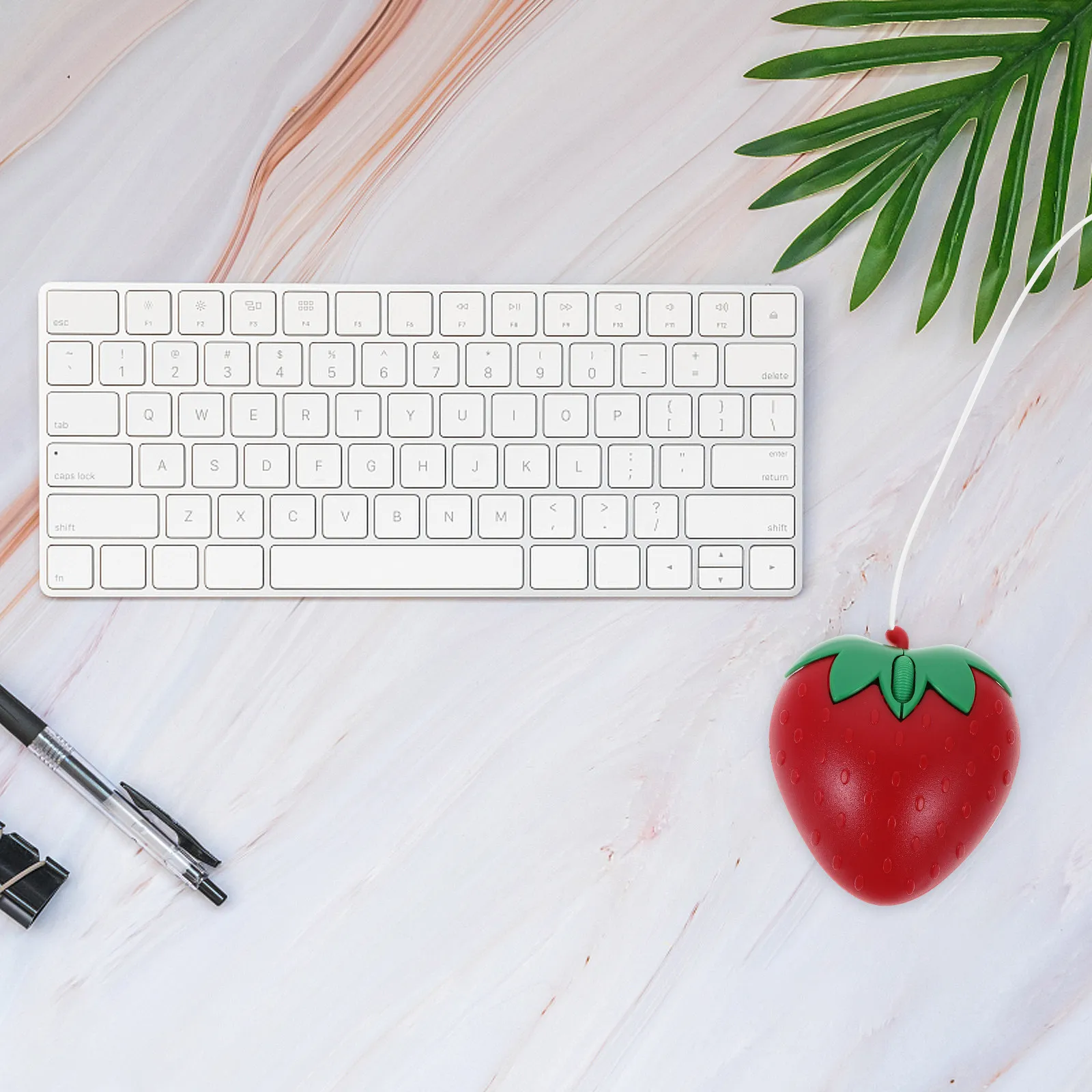 Cute USB Wired Mouse Pink Strawberry Theme Ergonomic Design for Laptop Computer Efficient Work Comfortable Office Home Use
