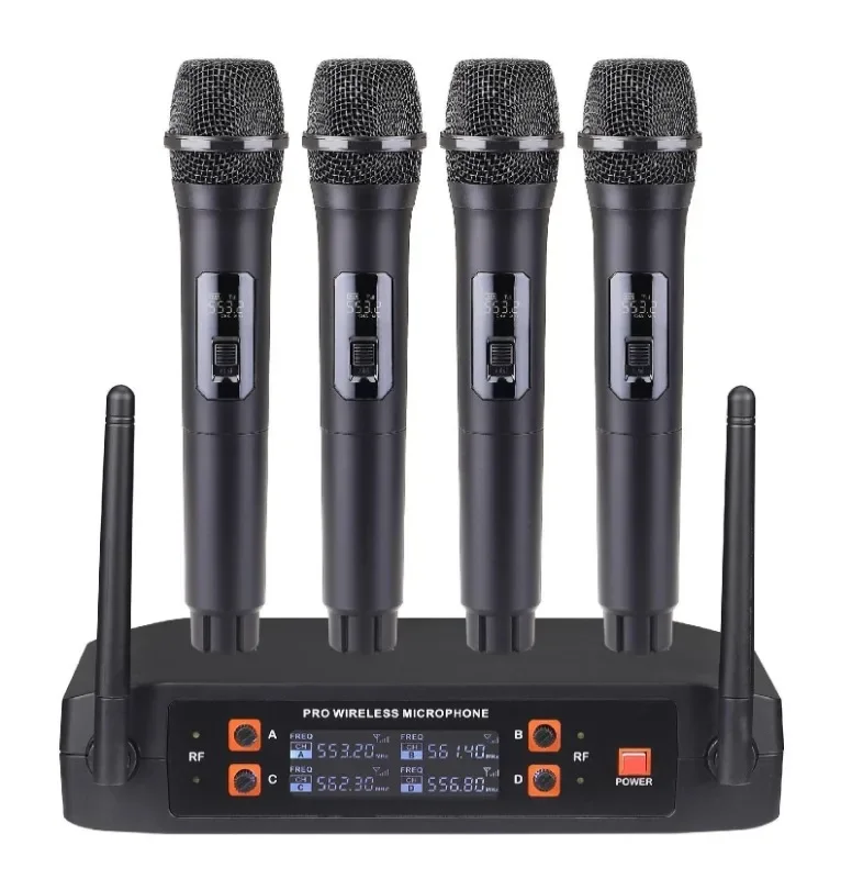 4 Channel Fix Frequency 50m Vhf Plastic Wireless Handheld Microphone For Home Ktv