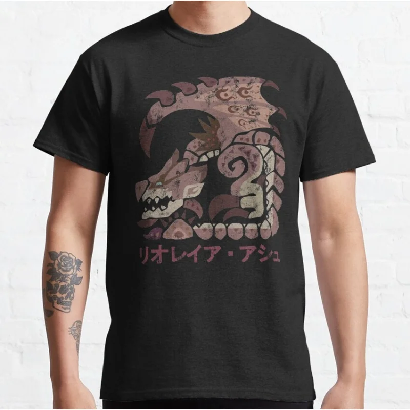 

Monster Hunter World Pink Rathian Kanji gift t shirt Cartoon Videogame MHW Graphic tee 100% cotton Y2K Clothes All size tops