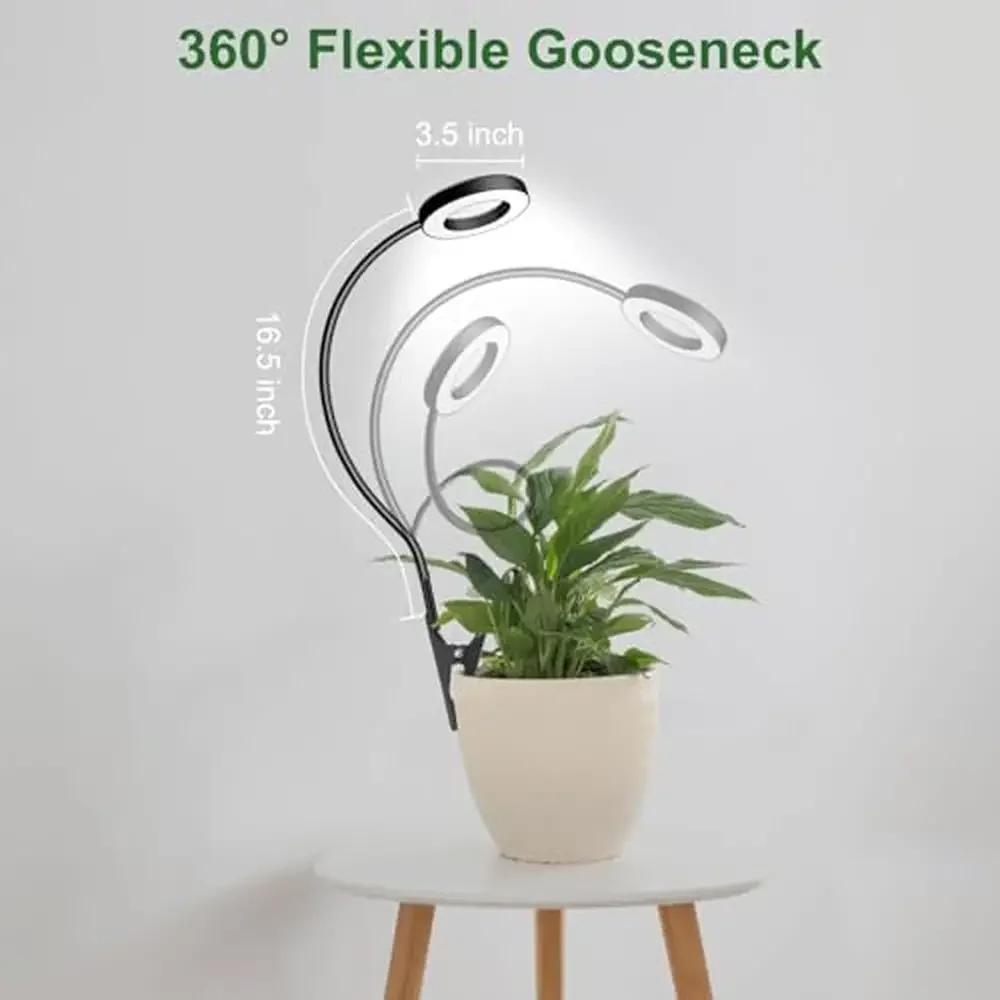 Indoor Plants Grow Lights Full Spectrum Clip On 3 Colors LED Grow Light 360° Gooseneck 6/12/16H Timer 5 Dimmable Brightness