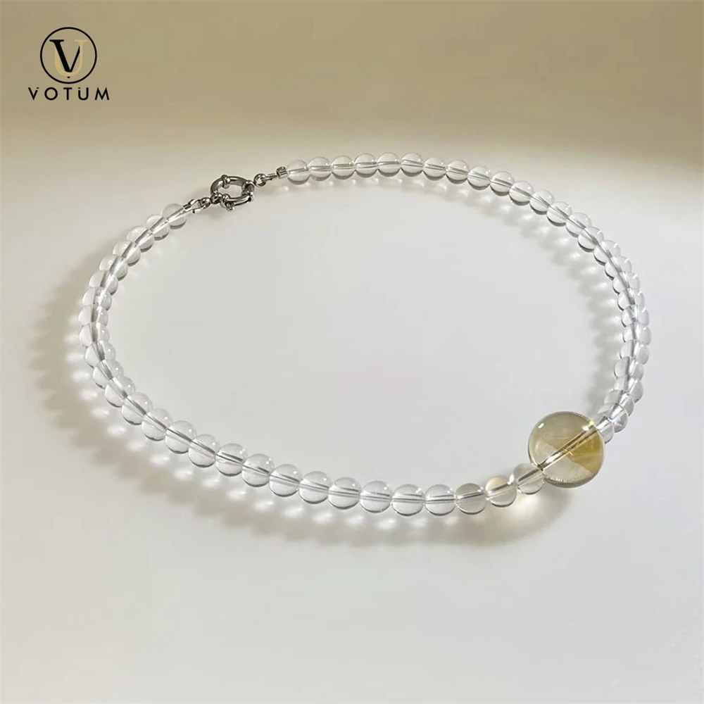 Votum Natural Clear Quartz Citrine Beads Choker Necklace for Women Lady Money Wealthy Attract Crystal Stone Necklaces Jewelry