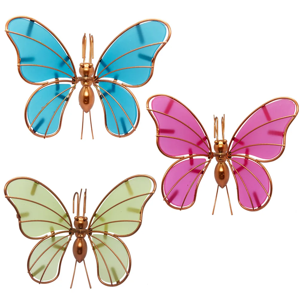 Wrought iron luminous butterfly flower pot hanging outdoor courtyard fence landscaping decoration metal acrylic luminous