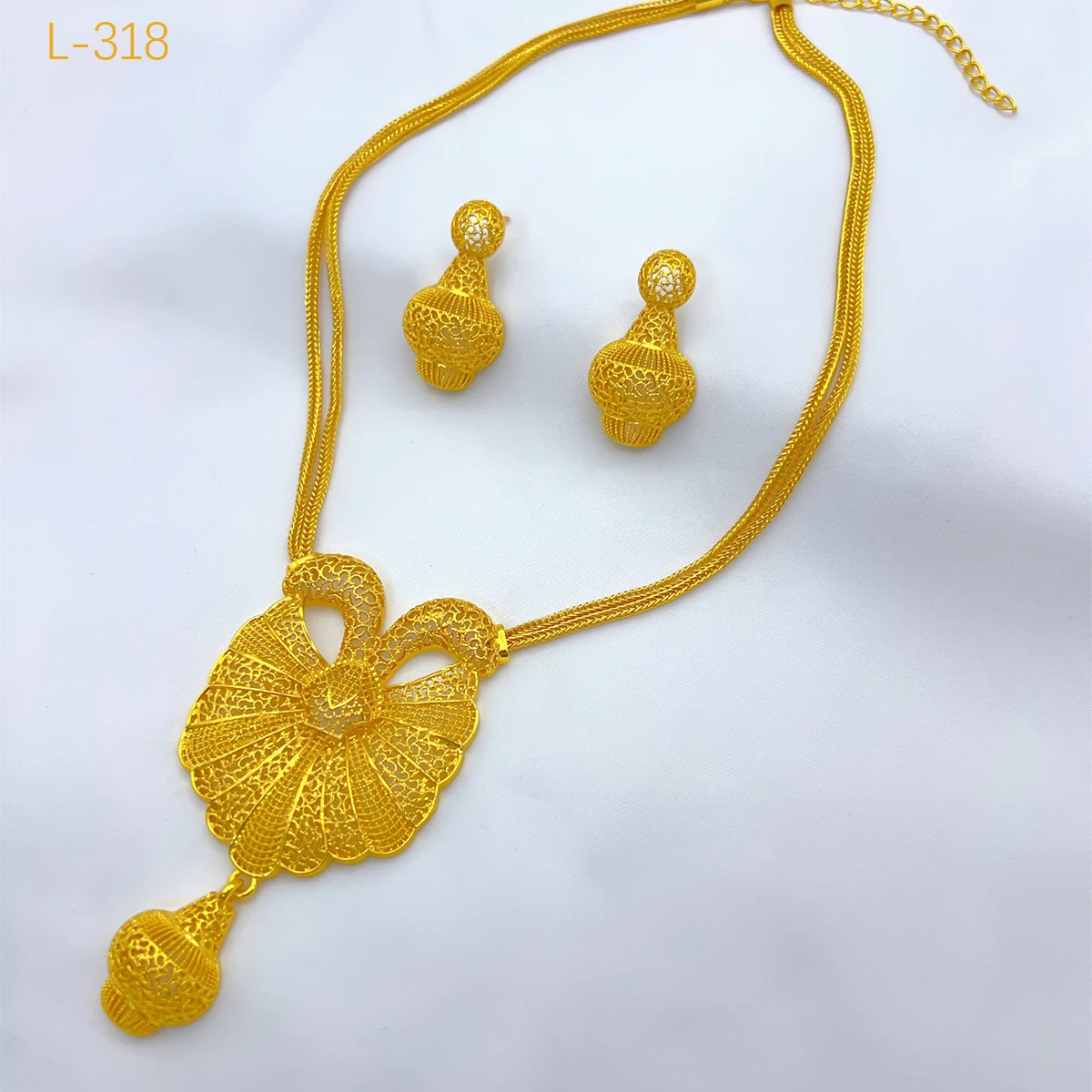 XUHUANG Dubai 24K Gold Color Necklace Earring Jewelry Set For Women Arabic Ethiopian Nigerian Banquet Wedding Party Copper Gifts