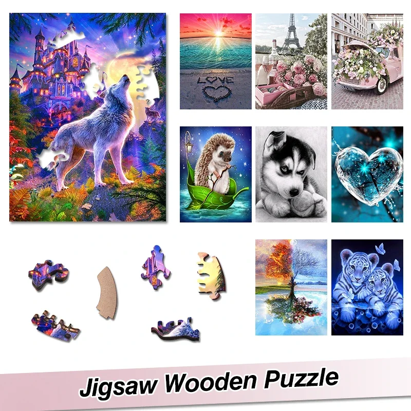 

Landscape Puzzle Children Adult Wooden Puzzle Cute Animal Wolf Dog Flower Puzzle jigsaw puzzle puzzles 3d metal kids toys