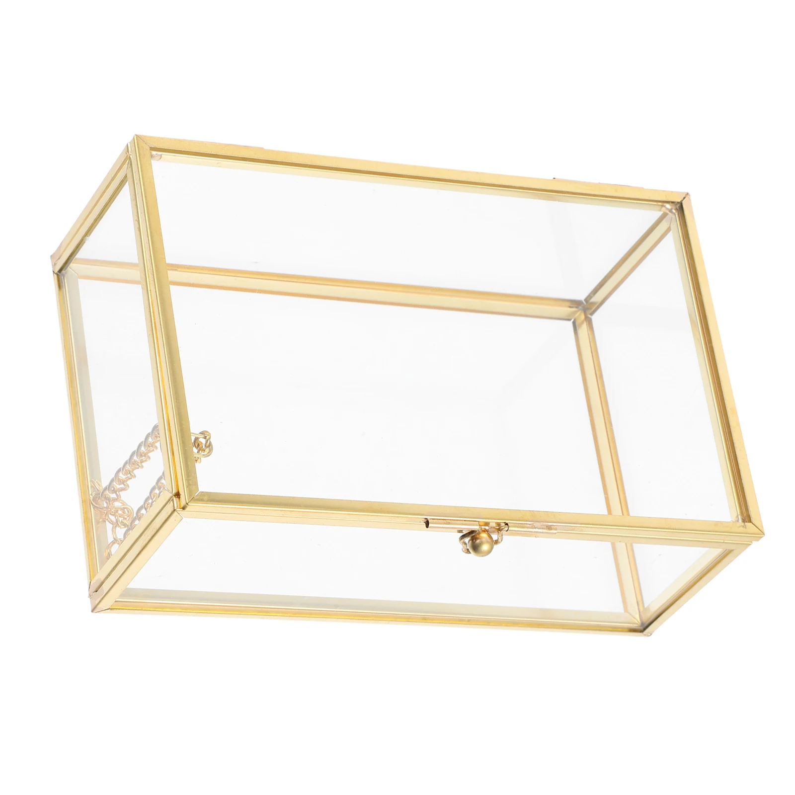 

Elegant Vintage Glass Keepsake Box Transparent Golden Frame Jewelry Organizer Storage for Vanity Bracelets Rings Lipstick