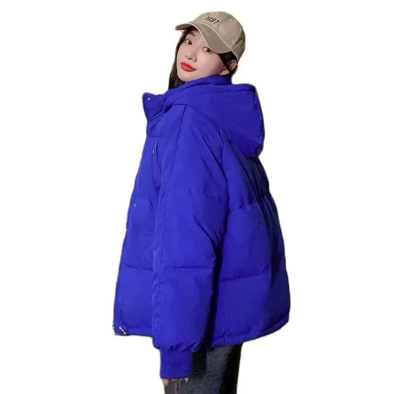 

Women Winter Cotton Padded Jacket Thickened Bread Short Korean Loose Solid Long Sleeve Casual Loose Thicken Coats Parkas A1071