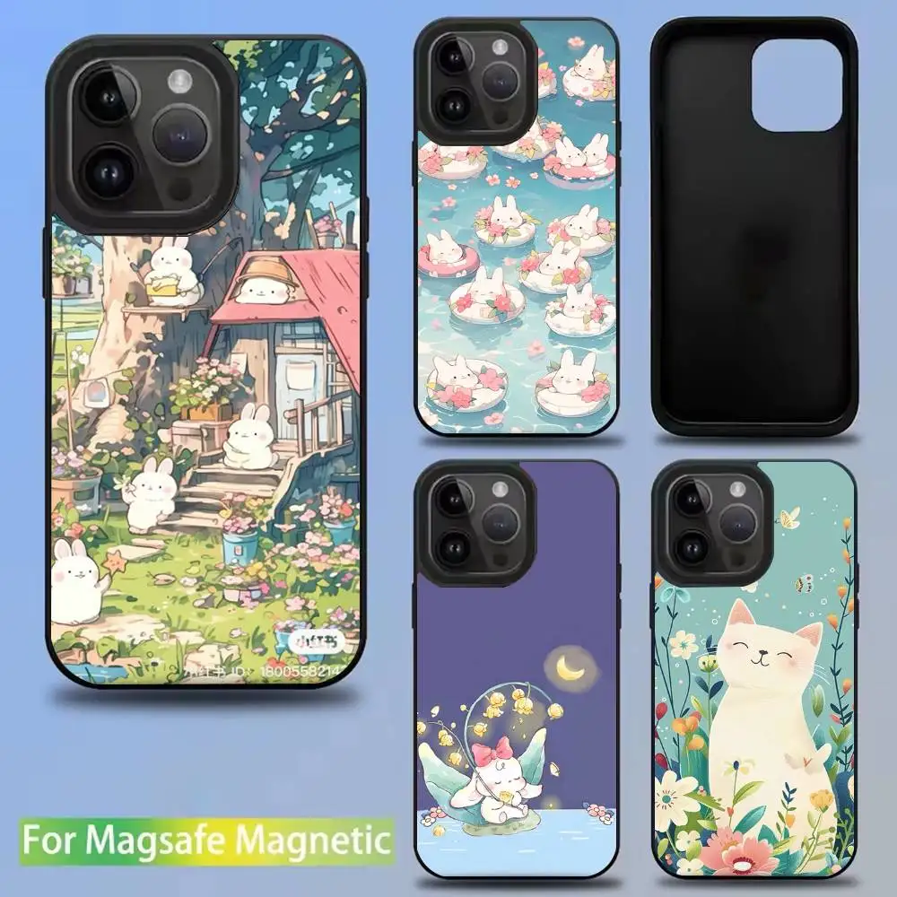 

Cat Rabbit Flower Phone Case For iPhone 16,15,14,13,12,11,Pro,Max,Plus,Mini,SE New Magsafe Magnetic Wireless Charging