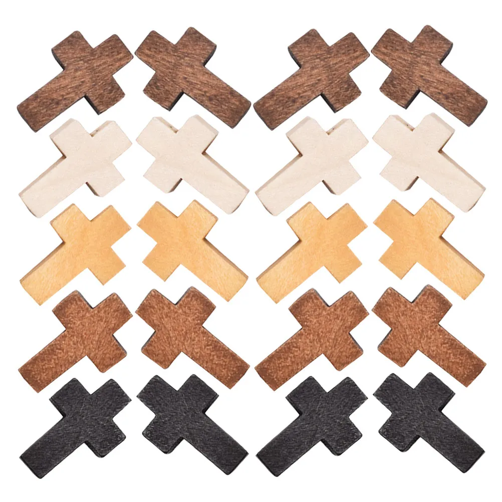 100Pcs Wooden Cross Decoration Small Handcrafted Cross Ornaments Home Office Bedroom Religious Wood Craft Garden Decor Gift