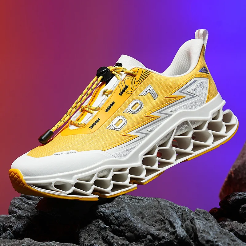 New Summer Men's 3D Printed Running Shoes, Breathable Mesh, No-Lace-Up, Thick-Soled, Shock-Absorbing Sports Shoes