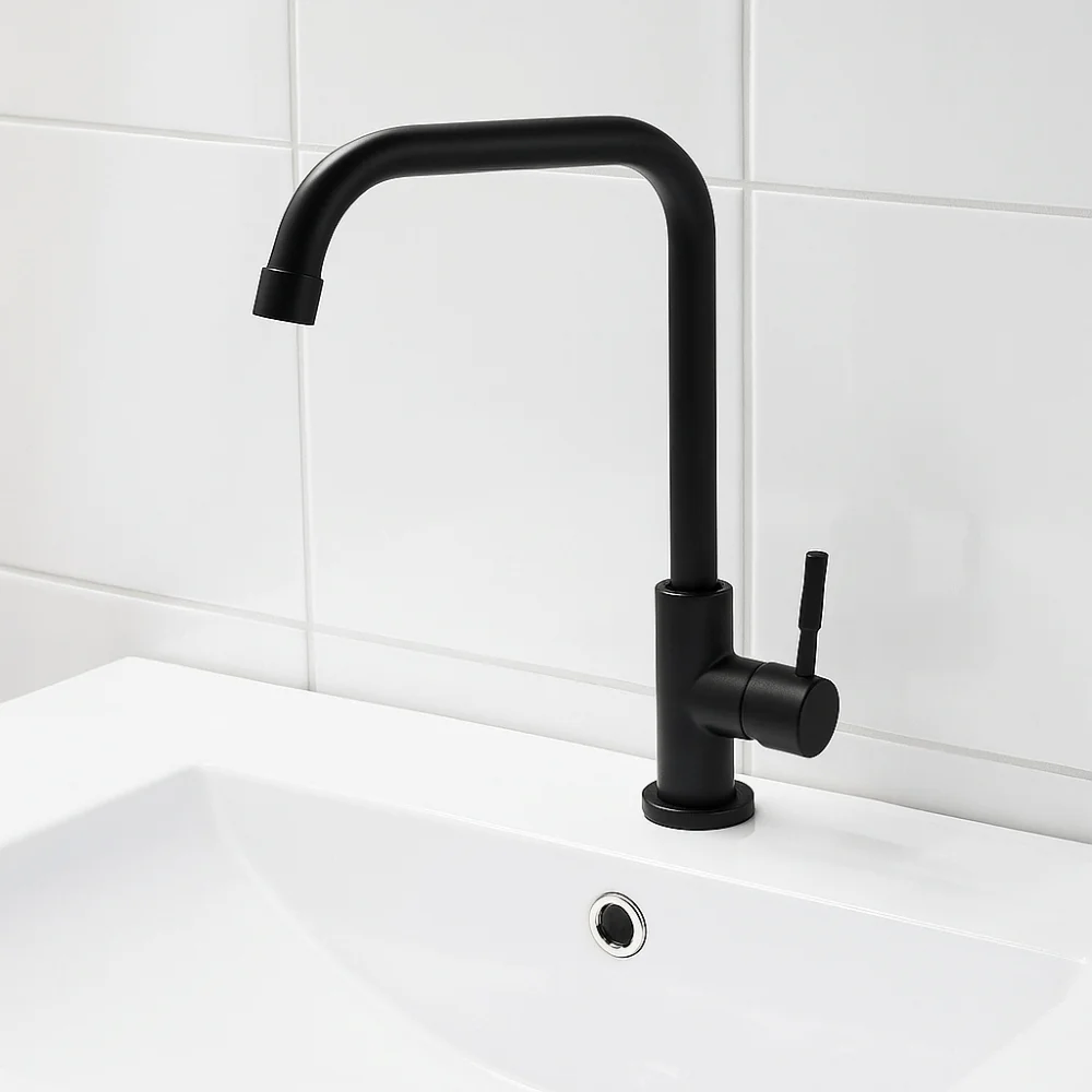 صنبور المطبخ الفولاذ المقاوم للصدأ مريح عالمي للتدوير صنبور الحائط الأسود واحد صنبور الماء البارد الحمام #3