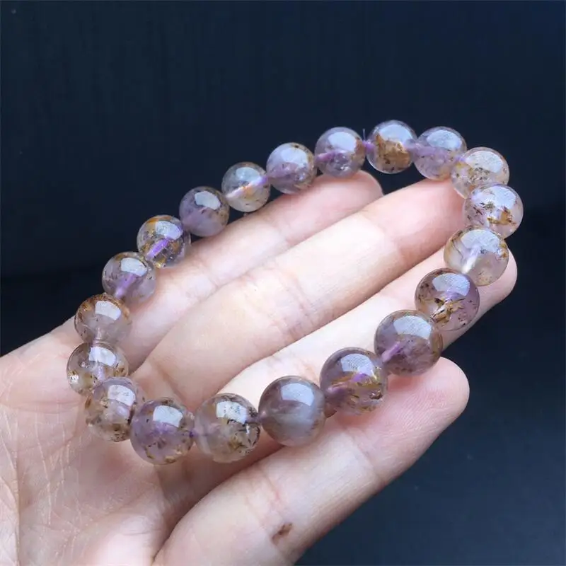 9MM Natural Purple Rutilated Quartz Bracelet Colorful Gemstone Bead Strings Fashion Beautifully Jewelry Gift 1PCS