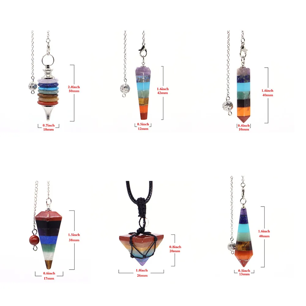 7 Chakra Natural Crystal Stone Reiki Gemstone Ball Angel Heart Pyramid Pendant Pendulum For Dowsing Wicca Necklace Jewelry Gifts