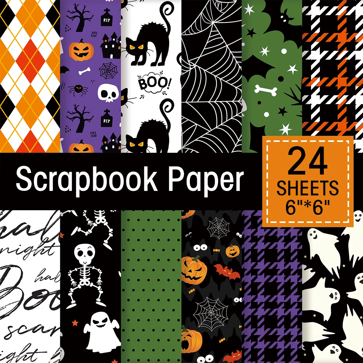 24 Blatt Halloween-Sammelalbum papier einseitiges Decoupage-Papier für Heimwerker, Zeitschriften, Geschenk verpackung dekoratives Bastel papier