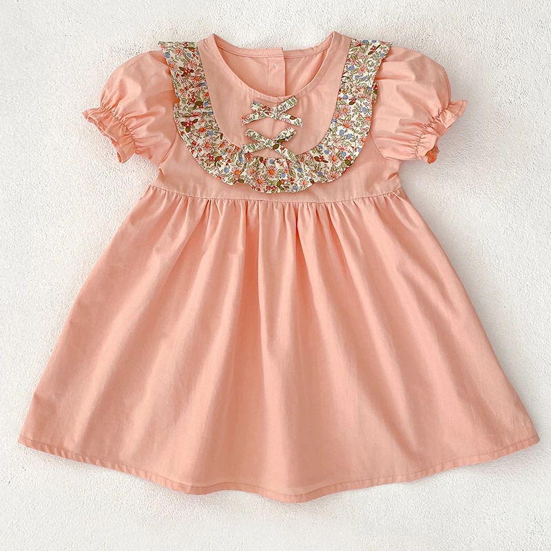 Mädchen Freizeitkleider Blumendruck Puppenkragen Kleid mit Schleife Blumenmädchenkleider Kinderkleidung Prinzessin Schmetterling Mädchenkleidung