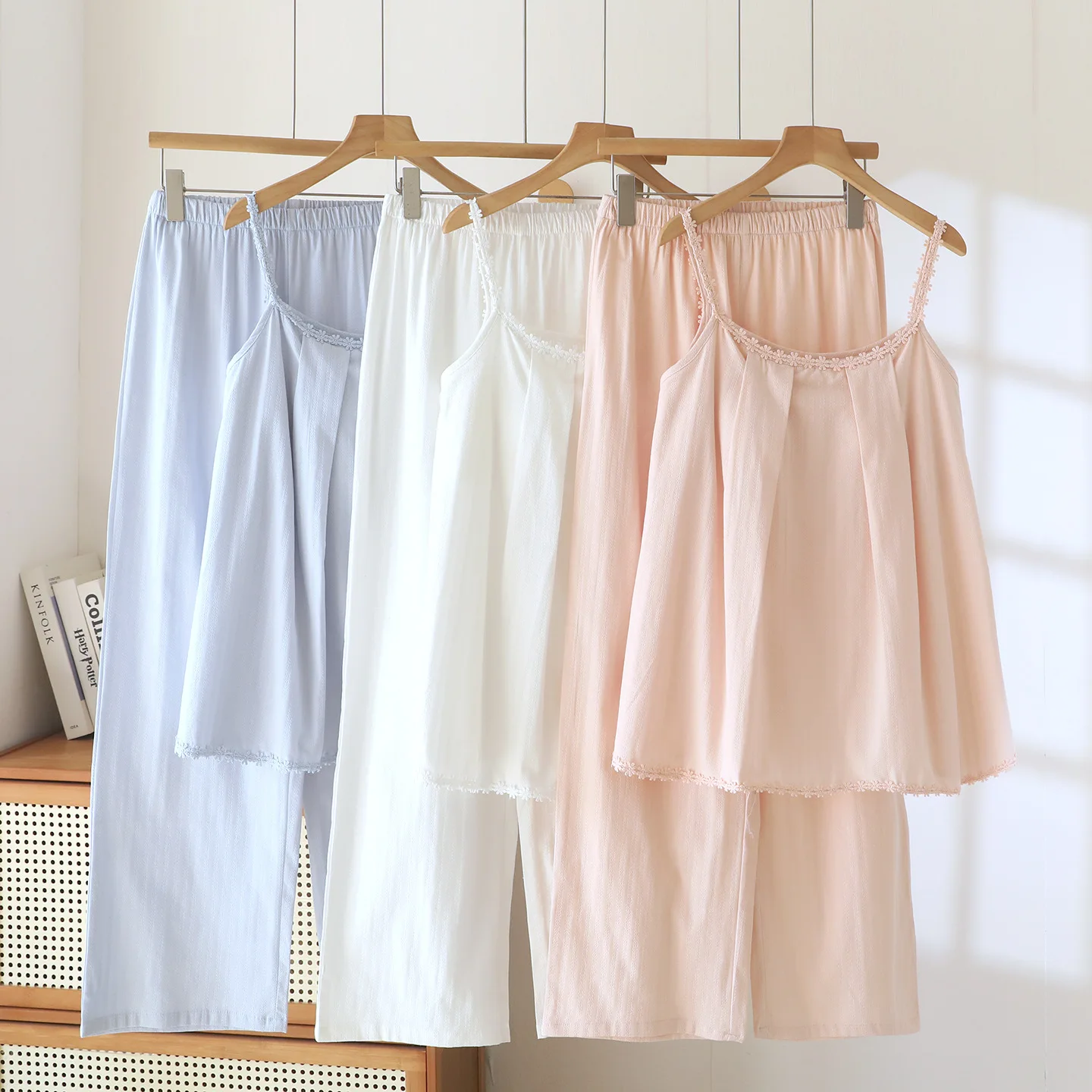 

Summer Pajamas Two-Piece Women's Set Pyjama Sleepwear Women Thin Pure Cotton Sleeveless Pajamas for Lady Home Wear Nightwear