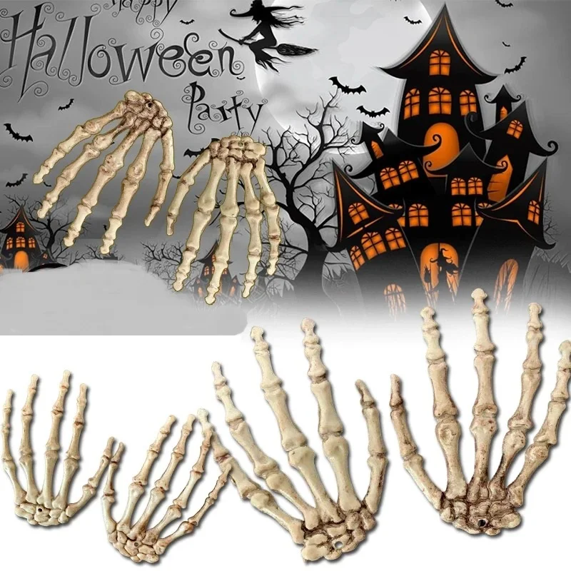 

1 pair Halloween Scary Props Plastic Skeleton Hands Realistic Life Size Plastic Fake Human Hand Bone Scary Props Halloween Decor