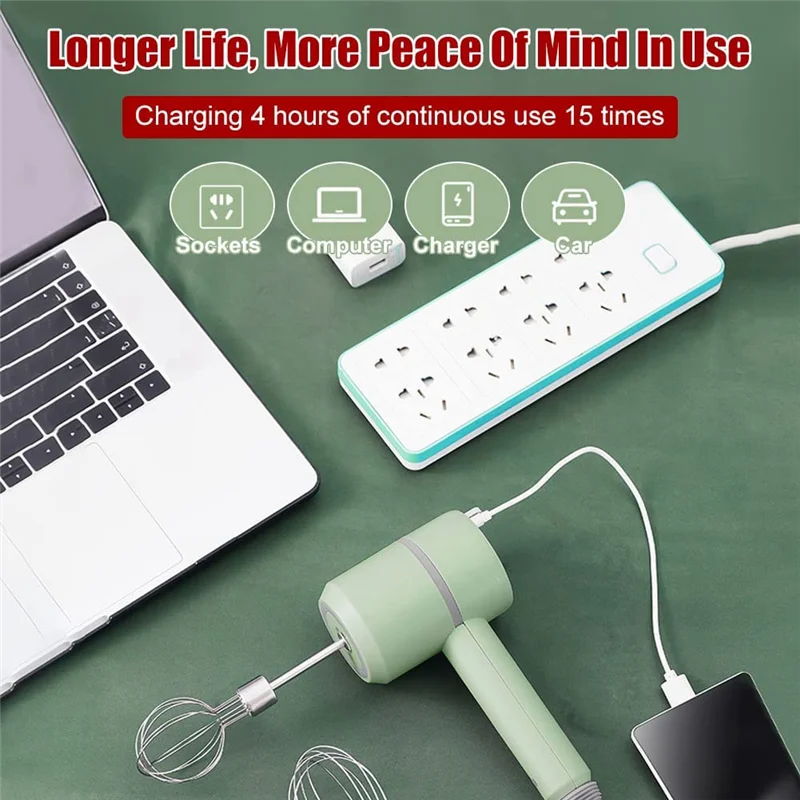 YWDZ-Hand Mixer Cordless Electric Blender Portable Multi-Purpose Food Beater For Mixing Eggs Whipping Cream Chopping Garlic