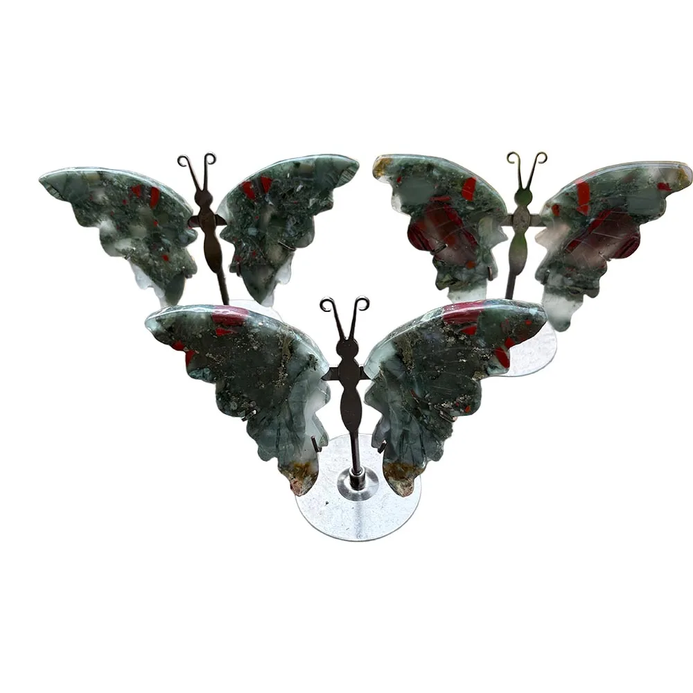 9cm To 10cm African Bloodstone Butterfly Figurine Handcrafted Crystal Statue With Stand Reiki Healing Stone Spiritual Home Decor
