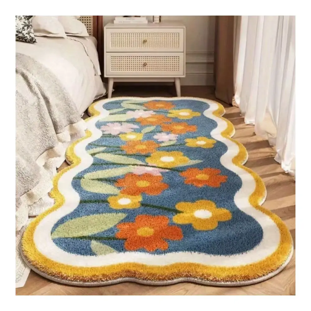

Exclusive CustomMade Floral Print Faux Cashmere Rug, Soft Plush ial, Bow Stripe Rug, Bowknot Rug, Fresh Style, Girly Rug,