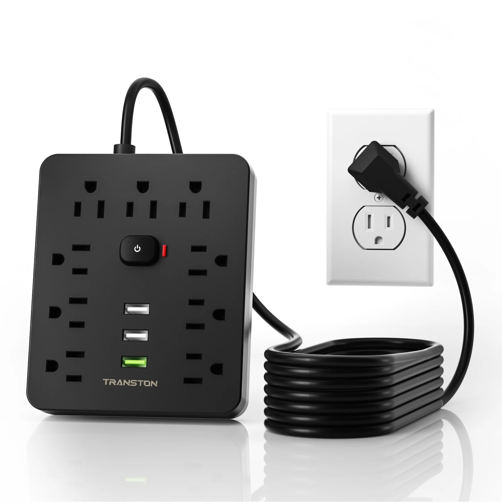 Power Outlet with Surge Protector, 9 sockets 3 USB Ports, 10ft Extension Cord, Quick Charge, For Home and Office,Black