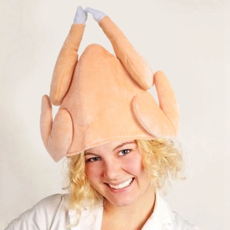 3Piece Stuffed Roast Turkey Thanksgiving Hat Novelty Yellow Cooked Chicken Bird Secret Unique Dress Up Party