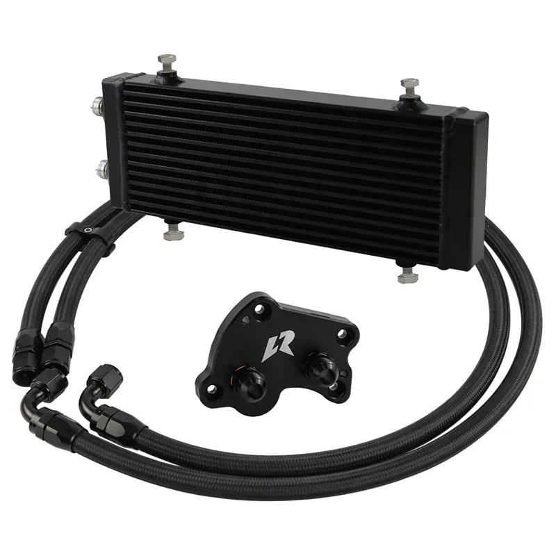 Bar & Plate Oil Cooler Small/Medium/Large Dual Pass with AN10 Oil Hoses & Adapter Plate for Mini Cooper S R53 R50 R52 1.6L 02-06