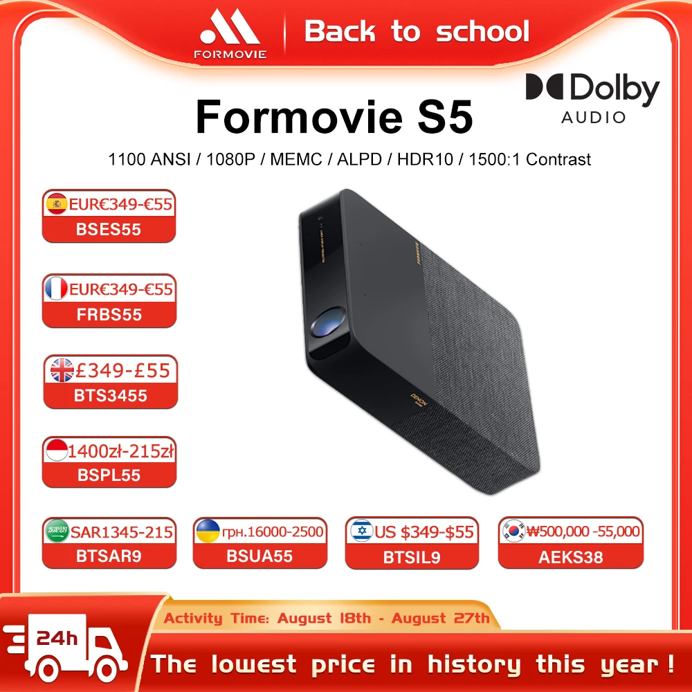 Formovie S5 Laser Mini Portable HD Projector For Home Theater 1100ANSI With Full Keystone Correction Android Wifi Beamer Tv