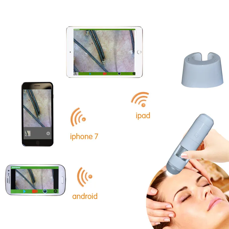 Portable 720P digital wifi wireless microscope skin scalp analyzer machine skin hair scalp detector