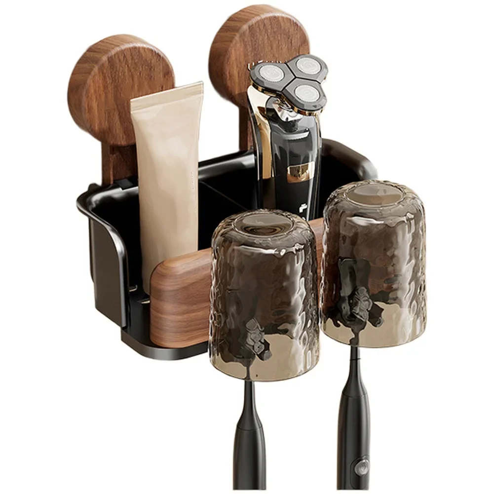 Strong suction cup toothbrush holder with shelf bathroom storage box holds up to five kilograms waterproof and rust resistant