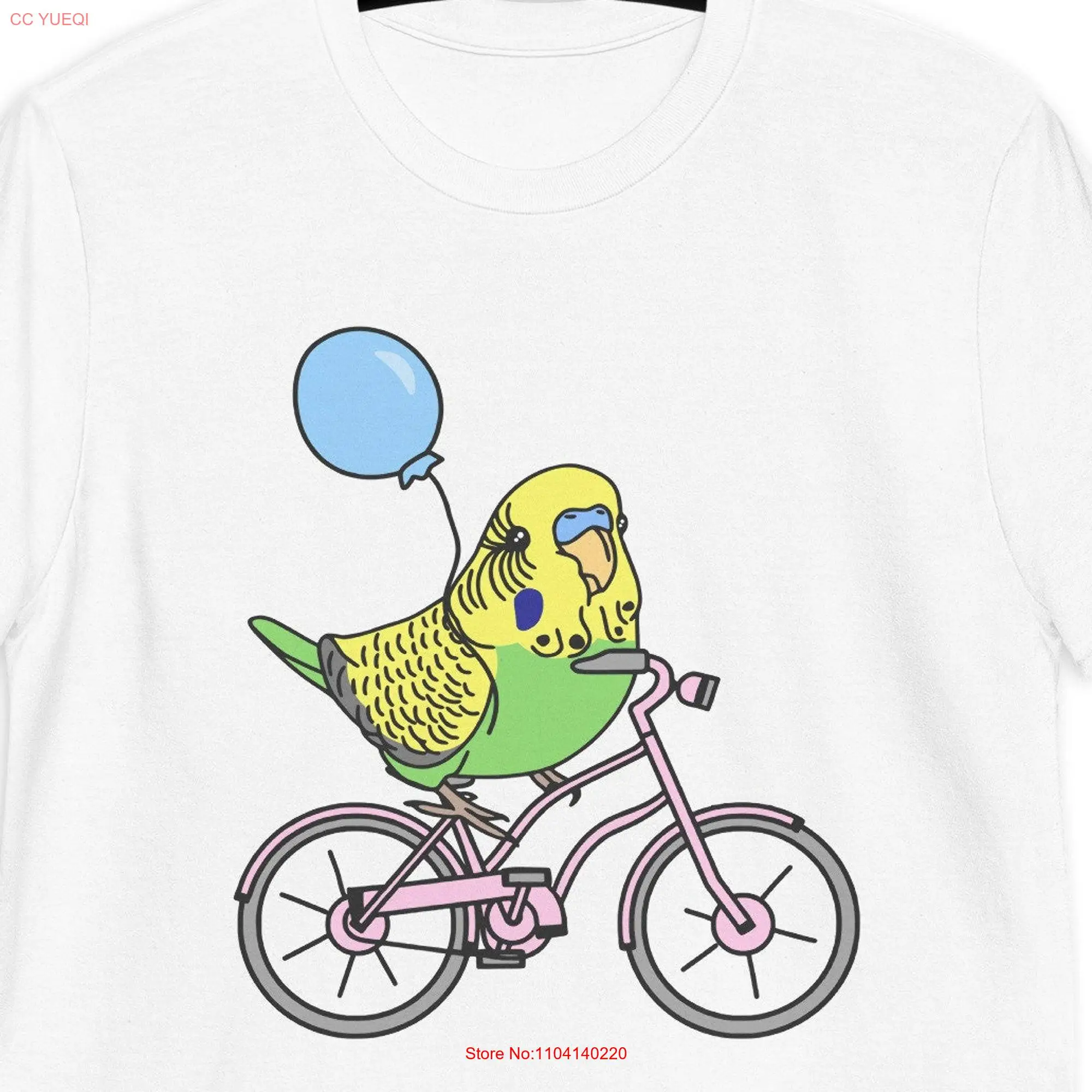 Green Budgie riding a bike T shirt budgerigar with balloon Birb meme clothes Funny parrot apparel Parakeet owner gift idea