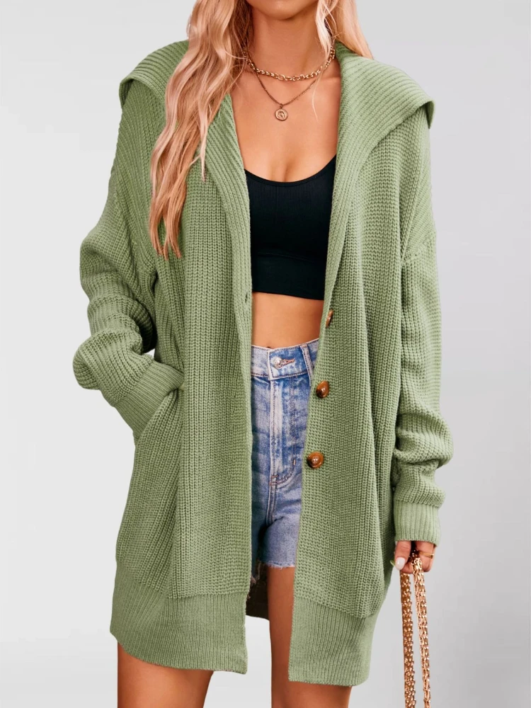 Frauen Strickjacke Mit Kapuze Frühling Gestrickte Rosa Grau Herbst Winter Elegante Lange Oberbekleidung Maxi Y2k Pullover Mantel Weiche Jacke Pullover