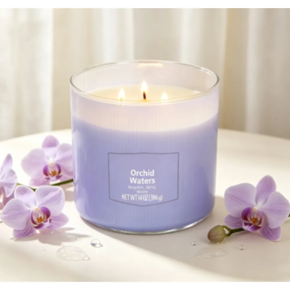 Mainstays 3-Wick Textured Wrapped Orchid Waters Candle, 14 Ounce