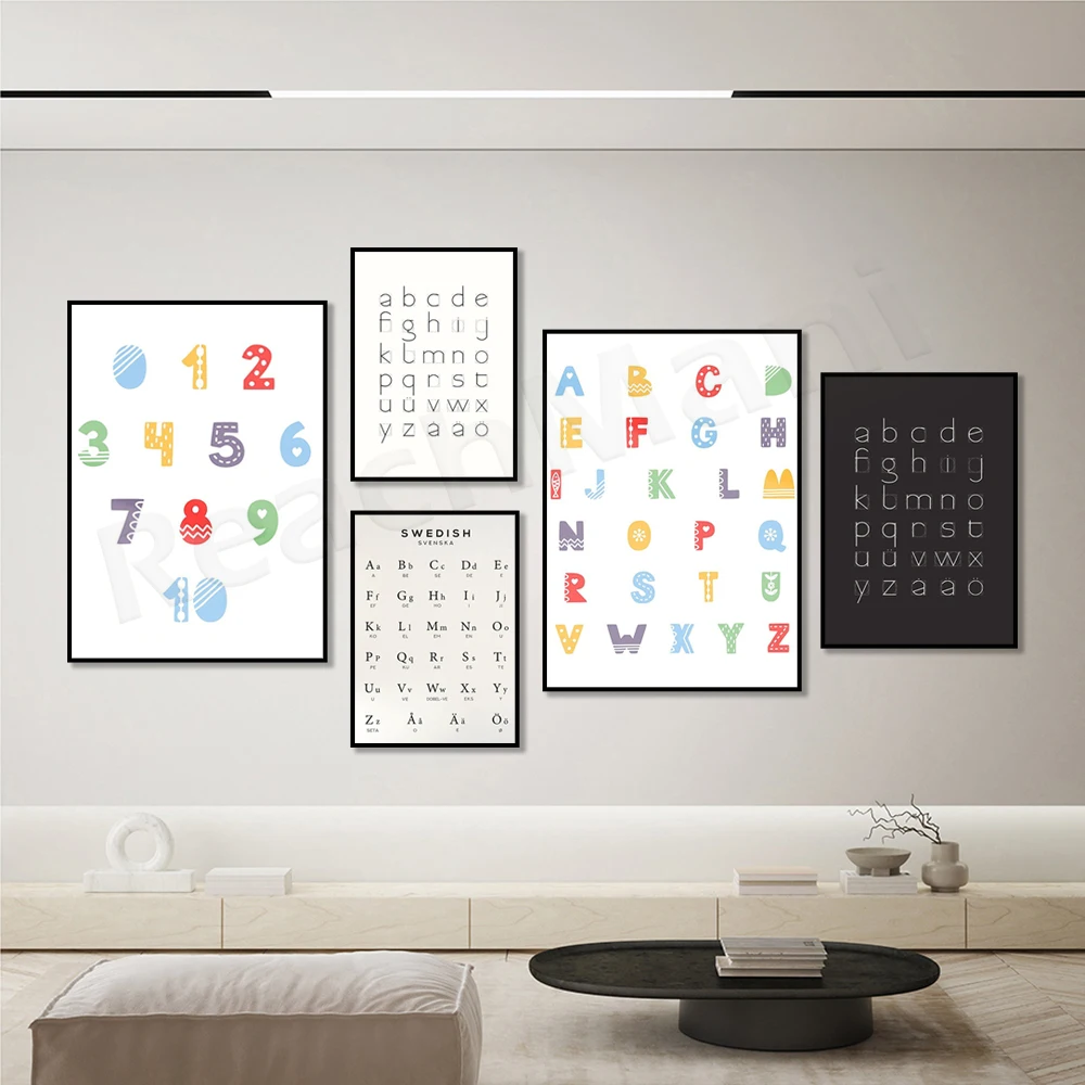 Alphabet Swedish Style Colorful Kids Learning Poster, Swedish Language Chart, Scandinavian Alphabet Wall Decor