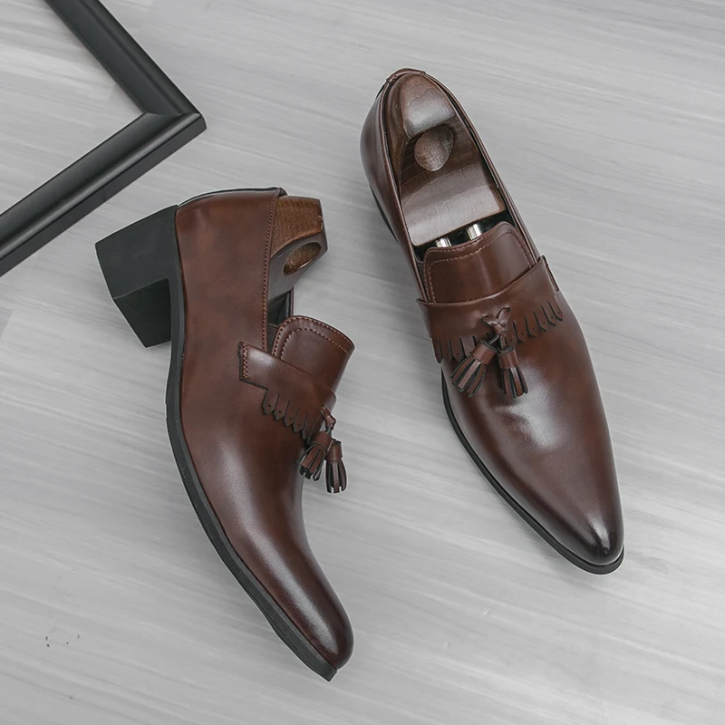 Business Men Formal Leather Shoes Men High-heeled Casual Comfortable Shoes Fashionable Pointed-toe Leather Shoes Banquet Shoes