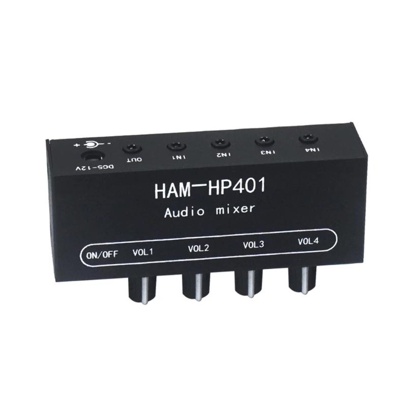 HP401 Stereo Auditory Mixer 4 Input 1 Output Individually Controls Board Sound Mixing Device Headphones Amplifier DC12V