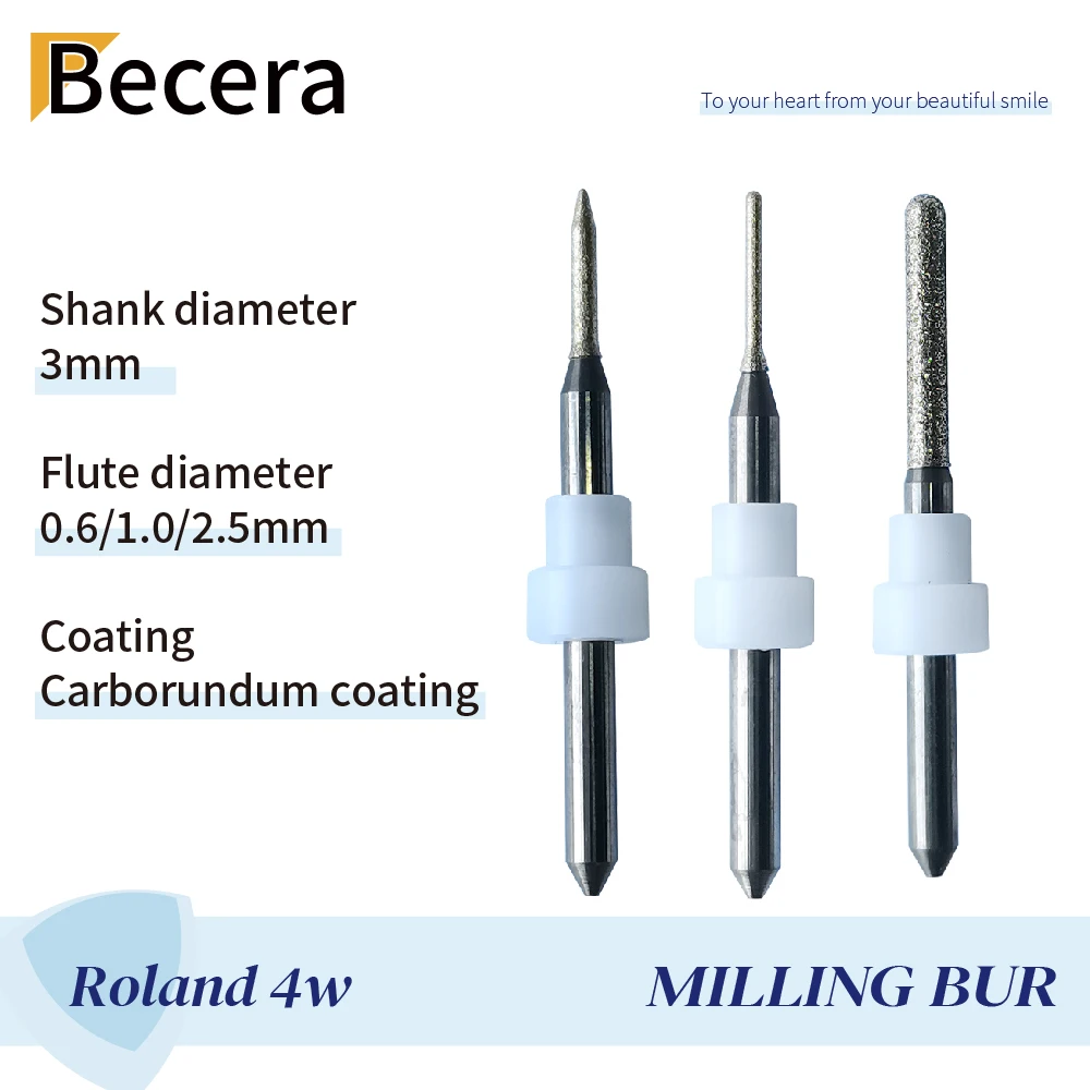 Becera Dental Milling Burs for Glass Ceramic Emax and Lithium Dicilicate Blocks Shank 3 MM Compatible with Roland CAD CAM System