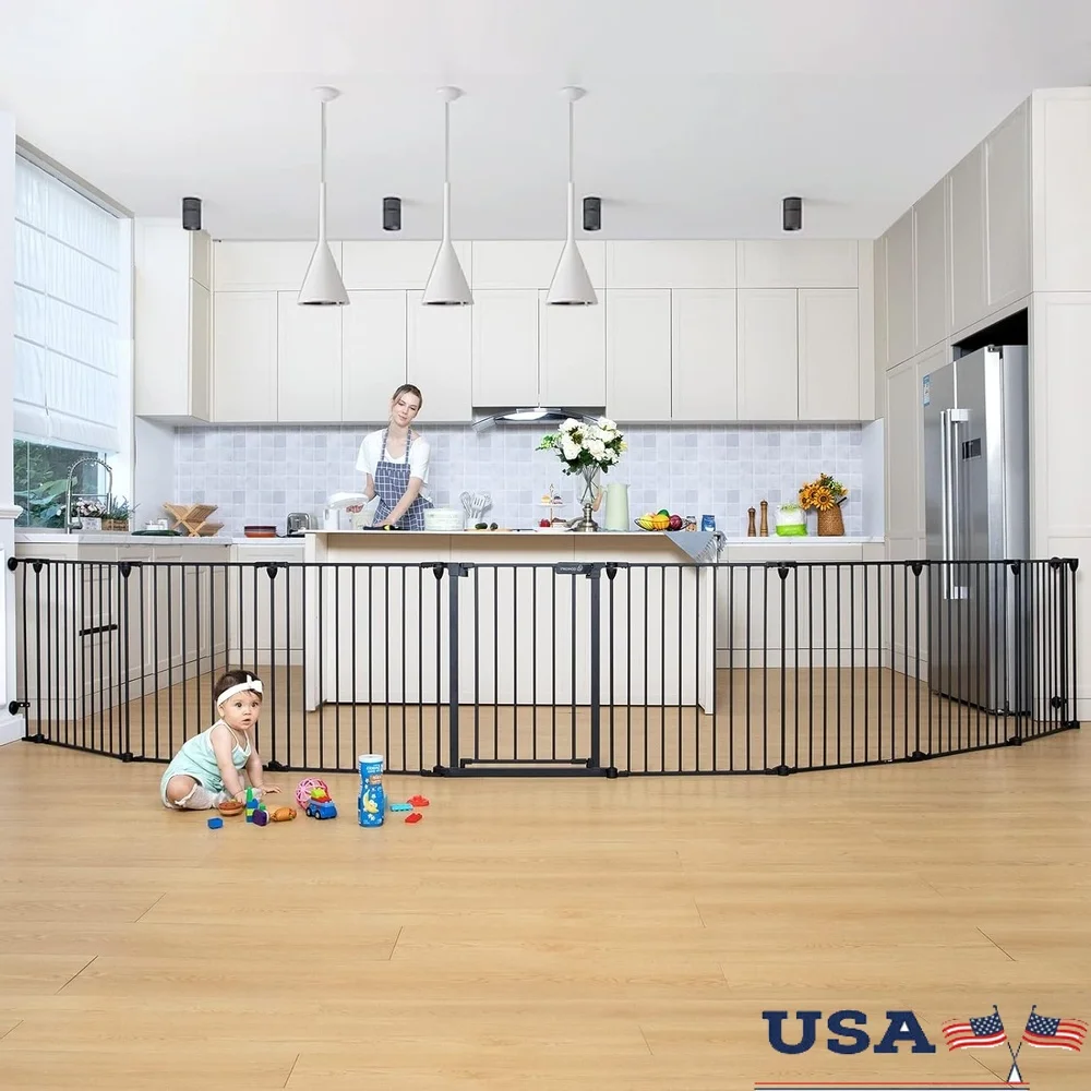 Puerta de bebé Extra ancha de 198 pulgadas, puerta de cierre automático para mascotas, escaleras, chimenea, barrera de seguridad, diseño plegable, parque infantil para perros