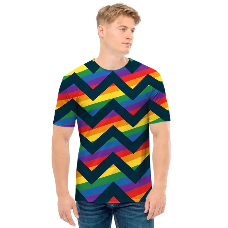 Full Print Lgbt Pride Rainbow Pattern T-shirt For Men Summer Short Sleeve Crew Neck Tee Shirts Mens Plus Size New In Tee Tops