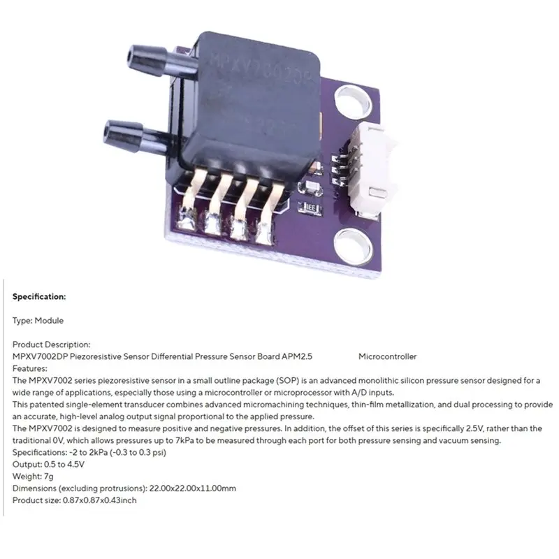 A41Z-MPXV7002DP Piezoresistive Transducer 2.5V -2-2 Kpa Airspeed Meter Breakout Board Transducer For Arduino Microcontroller