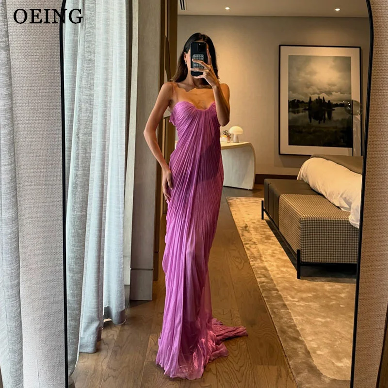 OEING Elegant Mermaid Prom Dress Sweetheart Sleeveless Fuchsia Pleats Evening Dresses 2025 فساتين سهرة Customized