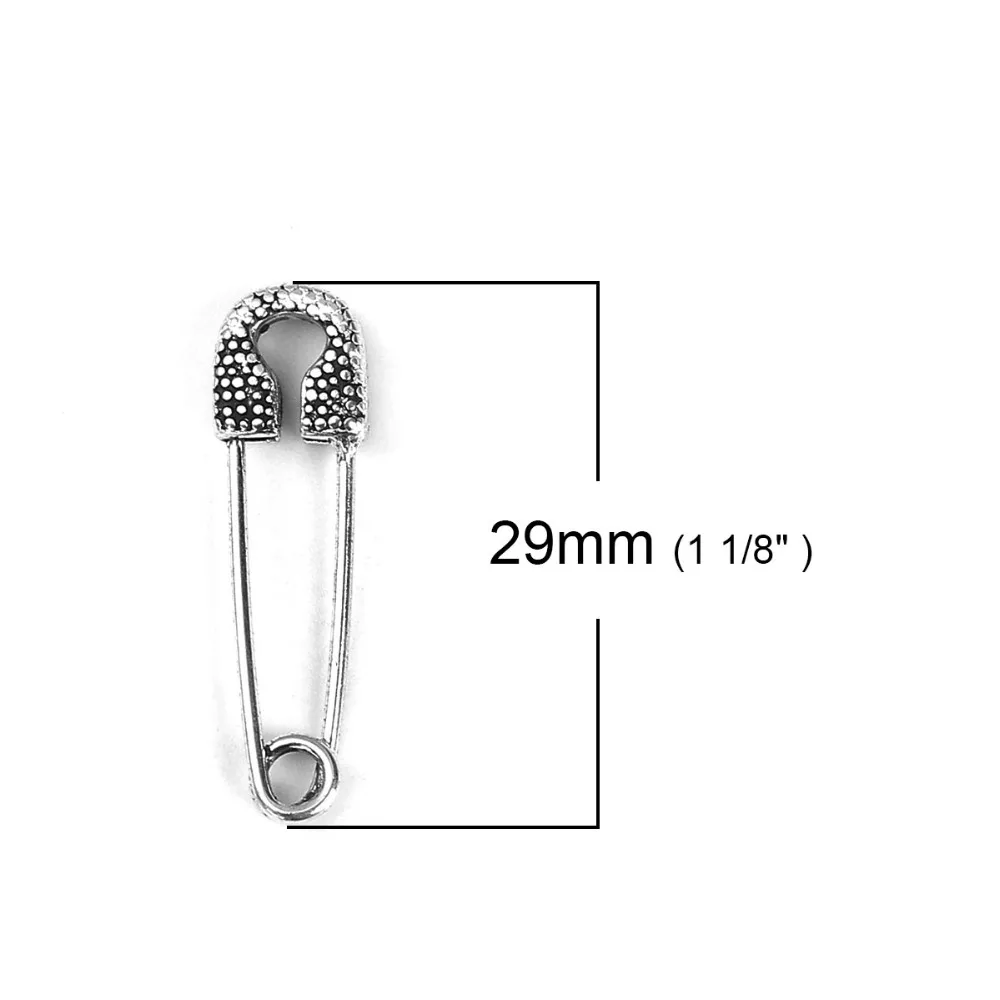 8Seasons Simple Zinc Based Alloy Safety Pin Brooches Antique Silver Color DIY Making Jewelry 29mm(1 1/8