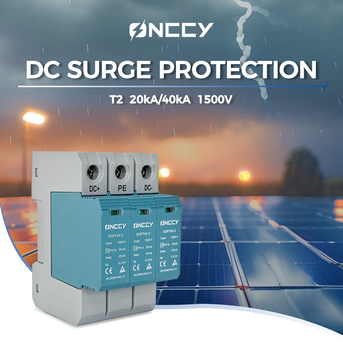 ONCCY Solar PV DC SPD Surge Protector 2P 3P DC 600V 1000V 20KA 40KA Surge Arrester Lightning Protector Din Rail