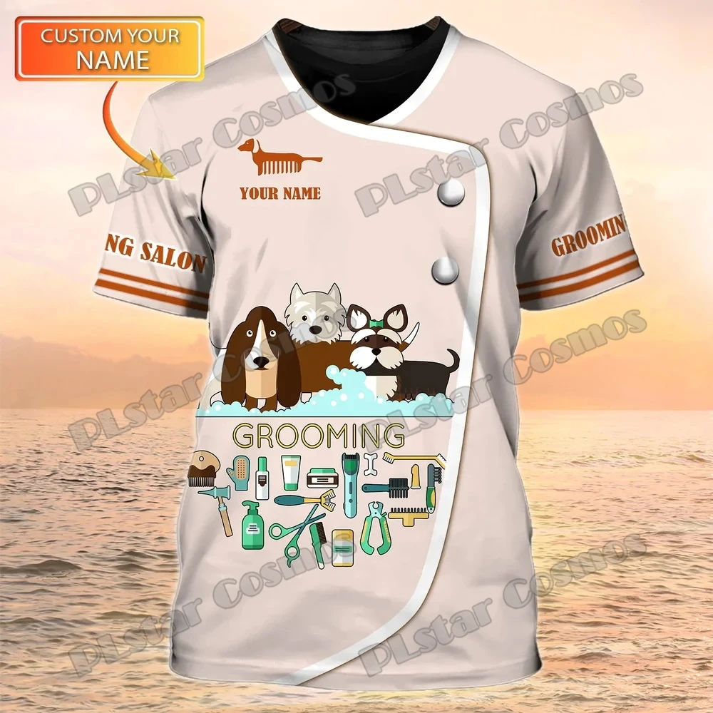 

PLstar Cosmos Personalized Name Dog Groomer Pattern Grooming Salon 3D Printed Mens t shirt Summer Unisex Casual Tee Shirt DW233