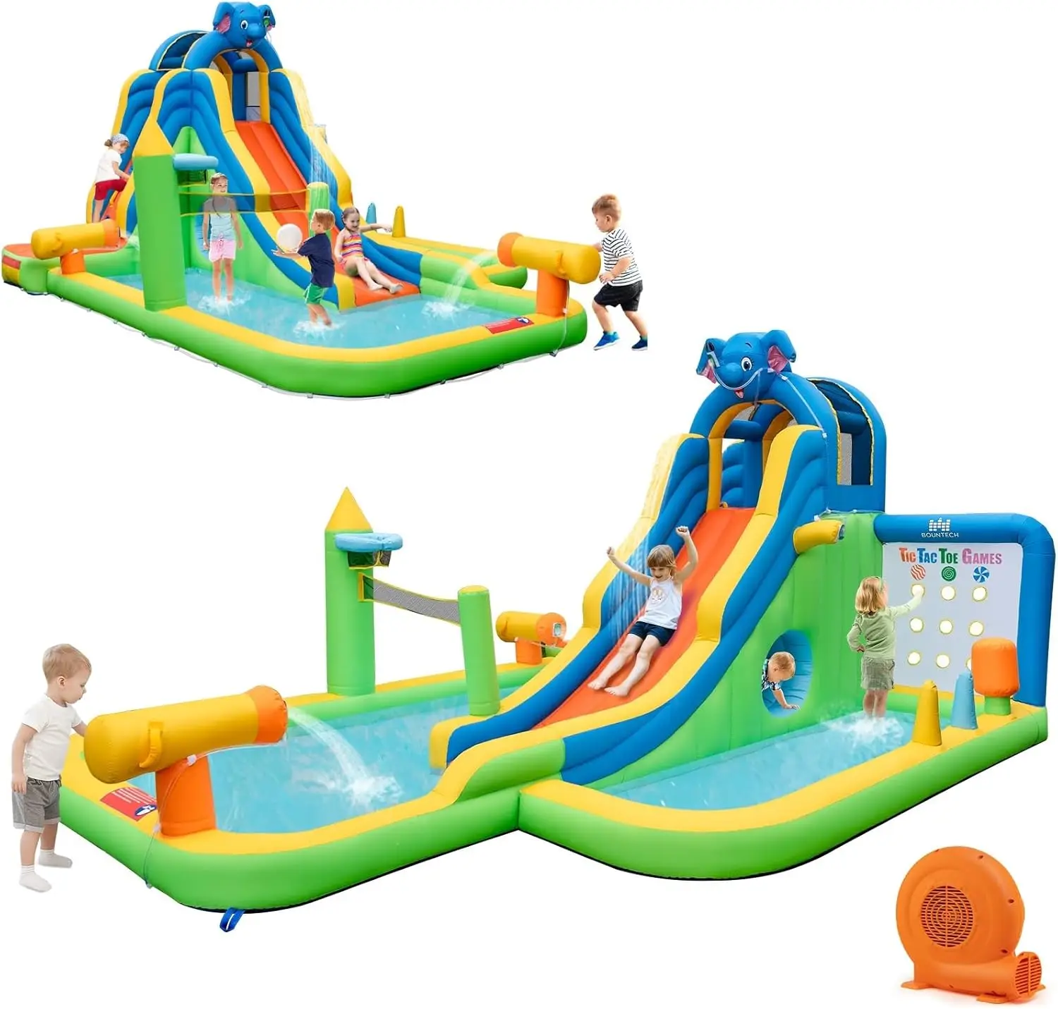 

Inflatable Water Slide Park, 12.5x15.5FT Kids Mega Waterslide for Backyard w/Splash Pool, Tic Tac Toe, 680w Blower, Blow up Wate